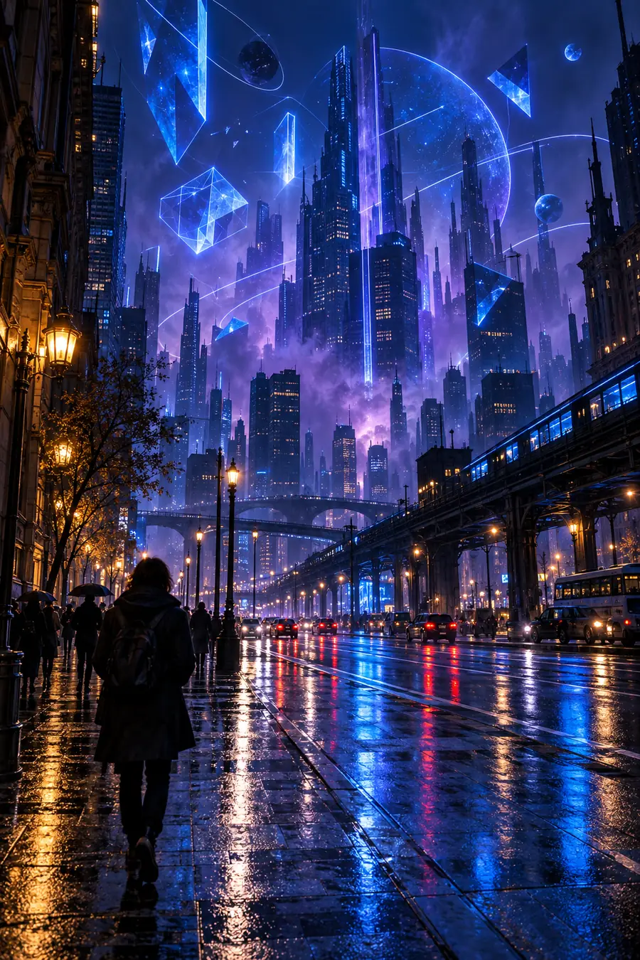 Illustrative city scene representing a visual idea before interpretation