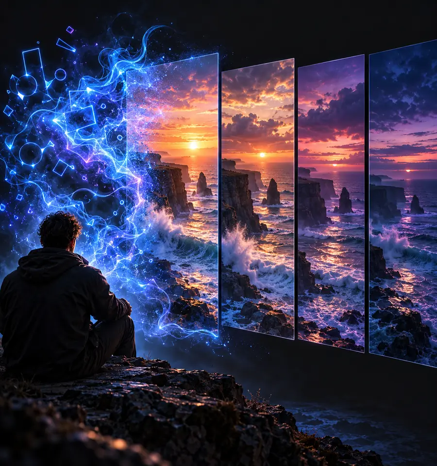 Illustrative video creation image representing an interpreted scene